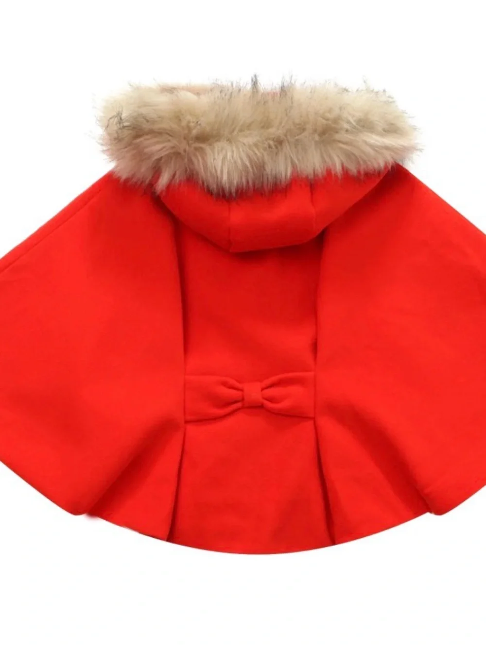 Girls' Red Hooded Cape with Faux-Fur Trim